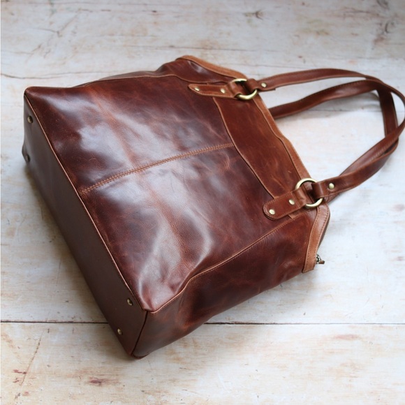 Large Brown Leather Tote - Picture 6 of 9